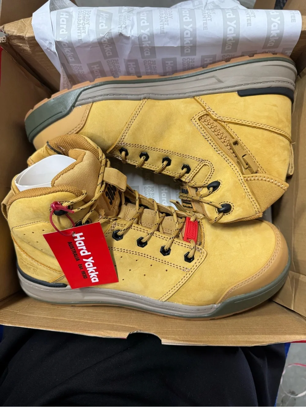 Hard Yakka 3056 Lace Zip Leather Work Safety Boots Composite Toe Wheat Size 11